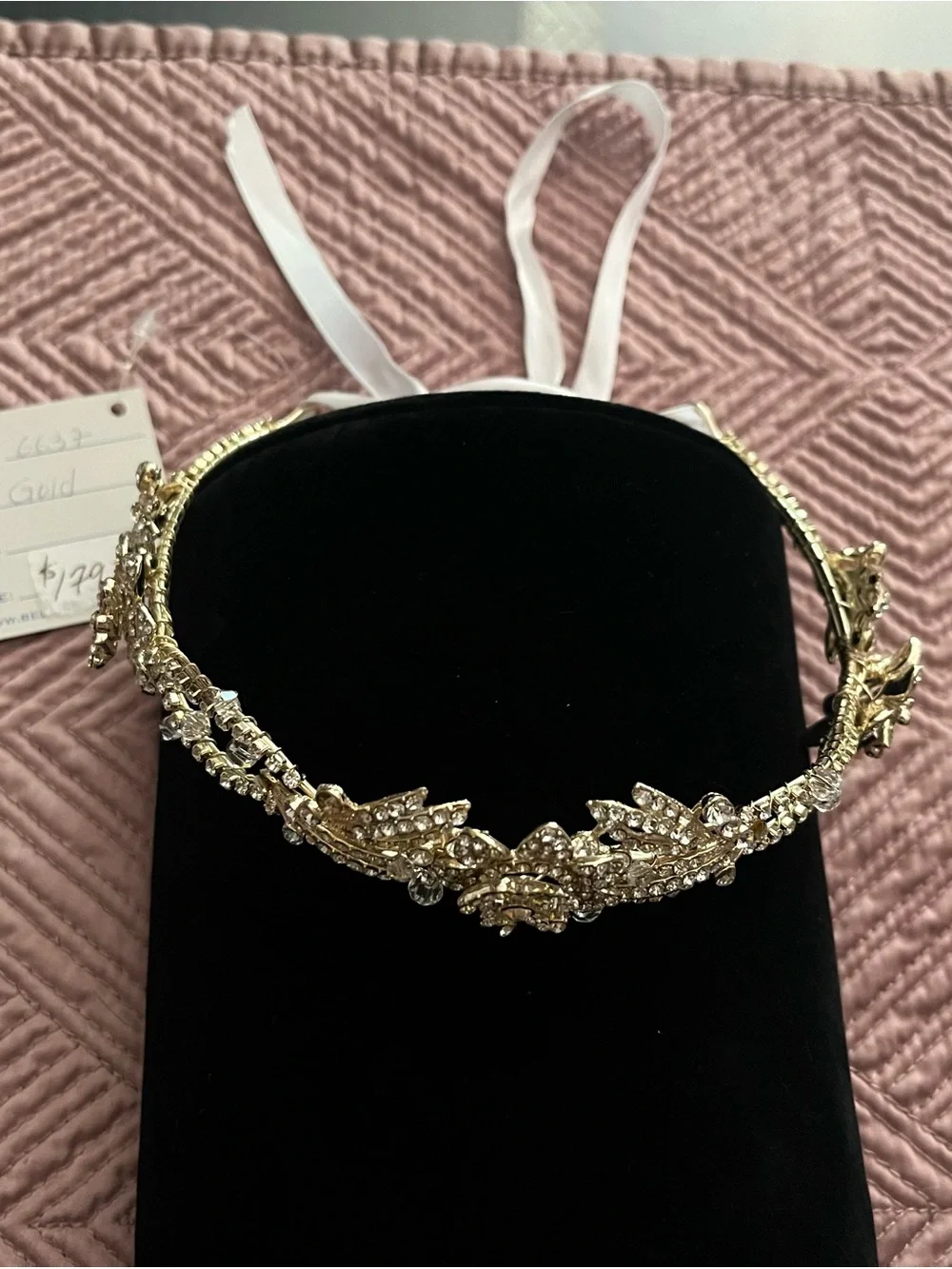 Gold Crystal/Rhinestone Floral Headband - Elegant Women's Accessory